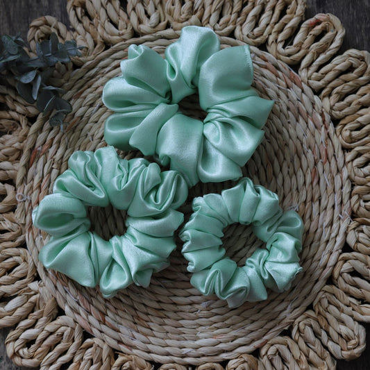 Pastel Green Satin Scrunchie