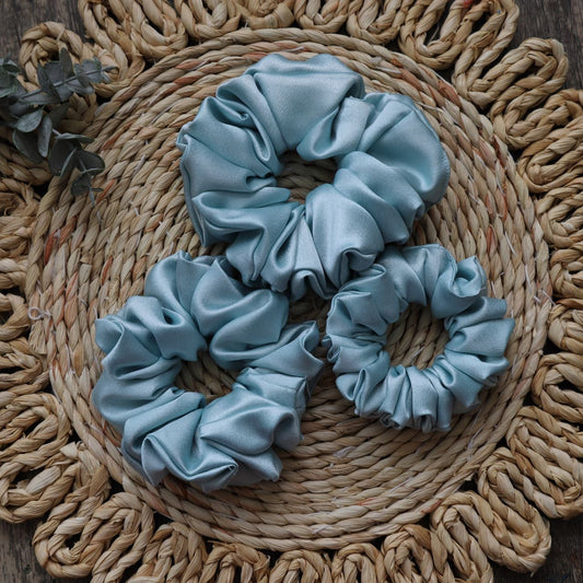 Pastel Blue Satin Hair Scrunchie